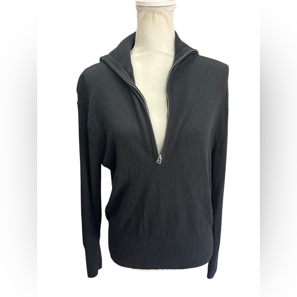 Everlane Yak Wool Blend Half Zip Mock Neck Sweater Black Large Quiet Luxury - Picture 7 of 12
